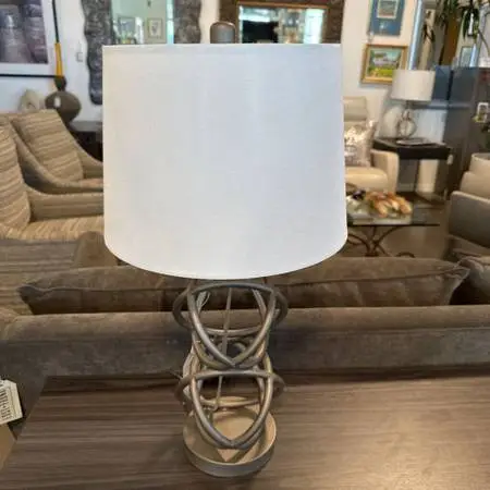 Metal Geometric Lamp W/ White Linen Shade - 11X25 - AS IS