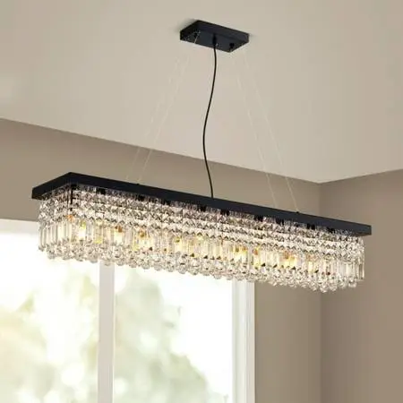 Modern Crystal Rectangular 10 Light Chandelier- 47X10X10H