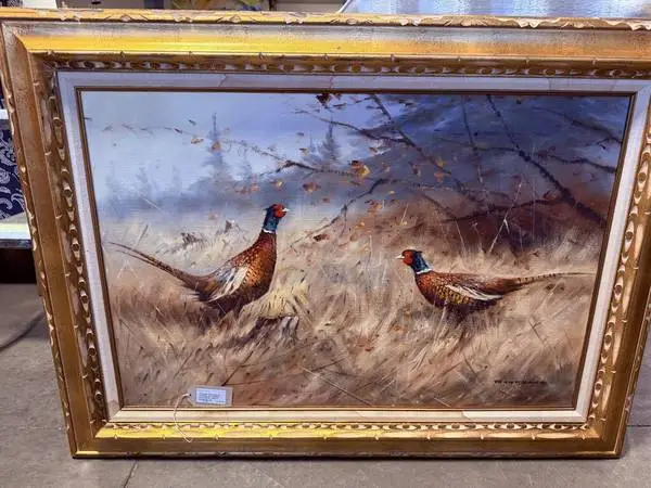 Vintage Pheasants Painting - 45X33-AS IS