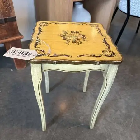 Vintage Yellow French Provencial Side Table- 11.5X11.5X18H