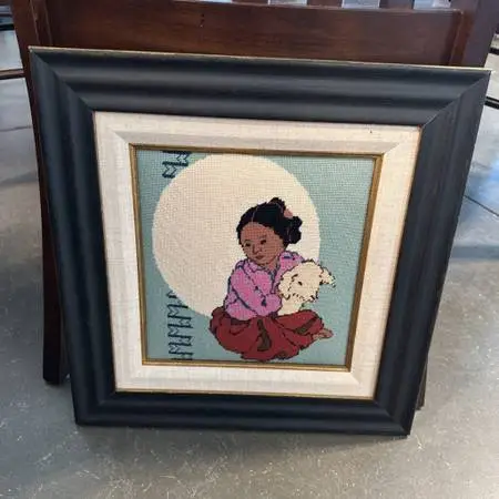 Native American Framed Needlepoint Art 15X16