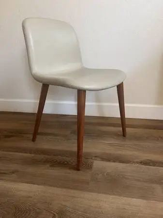 dining chairs, set of 6, walnut and leather