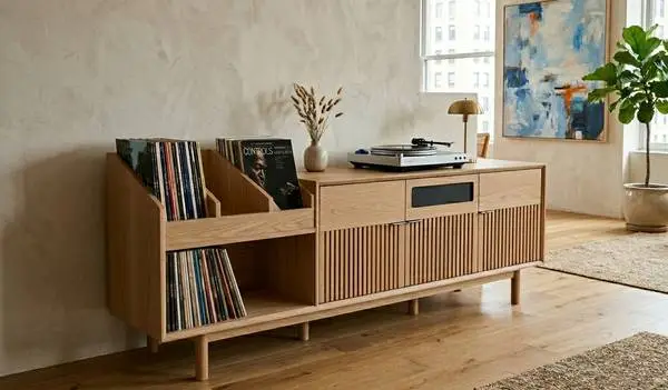 Media cabinet Record player cabinet vinyl cabinet Media Credenza