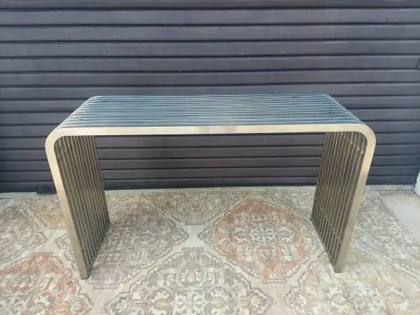 Modern Stainless Steel Console Table Silver Stripe 13 Stainless Pipes.