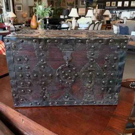 Rustic Wood Box W/ Metal Stud Detail- 20X12X13.5H