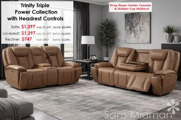 NEW IN BOX Trinity Tripe Power Sofa - Headrest, Footrest & Lumbar