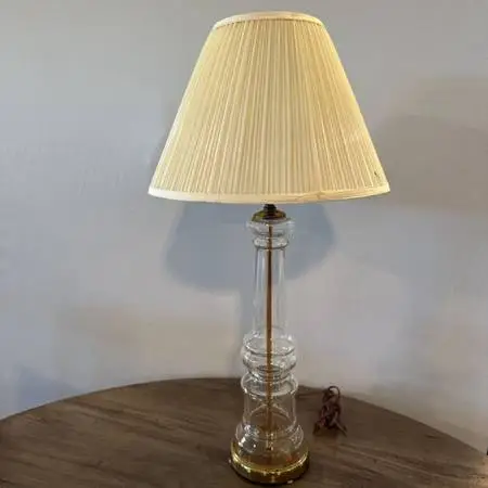 Vintage Brass & Glass Table Lamp- 16X31H