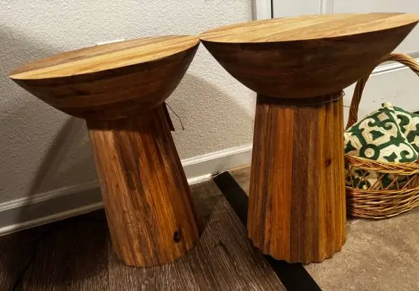 Two cedar side tables