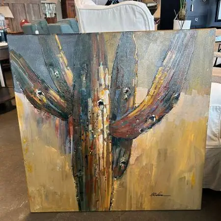 Original Yellow/Red Saguaro Art - 36X36