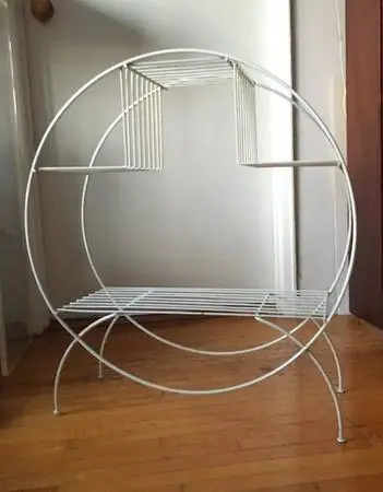 Vintage Mid 20C Sculptural Coated Steel Wire Hoop Planter Stand White