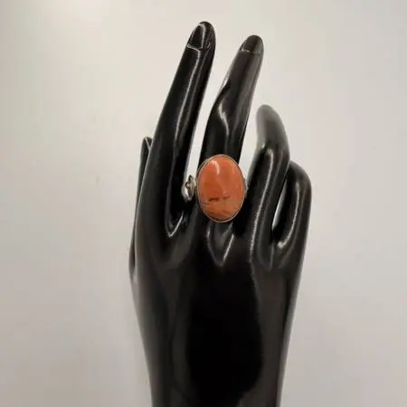 Sterling Silver Orange Jasper Cabochon Ring Size 9