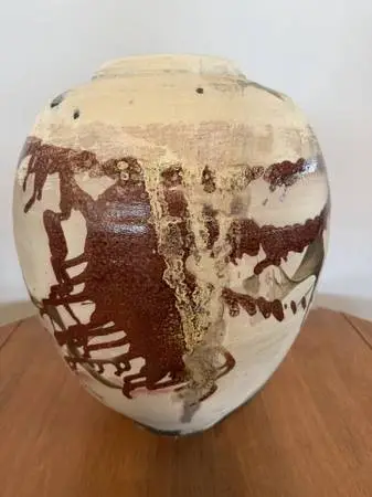 Hand Made Grey Vase W/ Swirls- 13X16.5 - AS IS