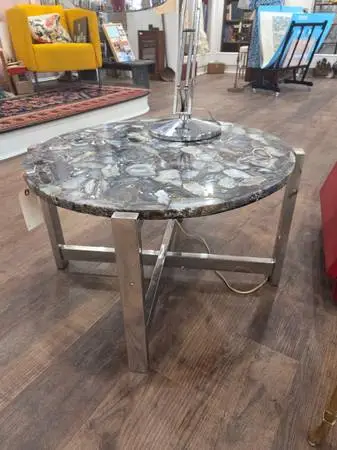 vintage MCM chrome/geode coffee table, at Yardley Antiques