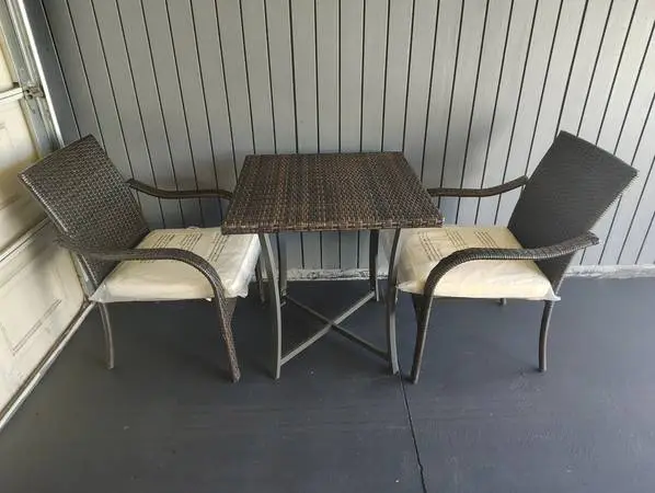 Outdoor patio 3 piece bistro set, wicker table with 2 chairs
