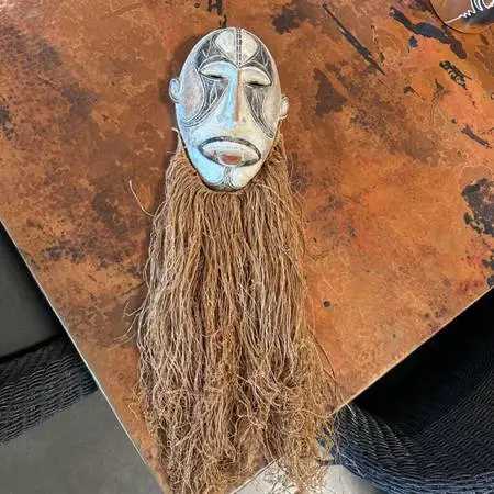 Carved Wood African Mask W/ Beard- 7X5X30H