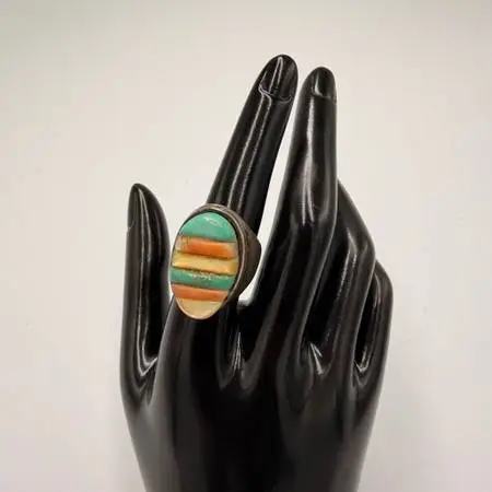 Vintage Sterling Silver Multi Stone Inlay Ring Size 7