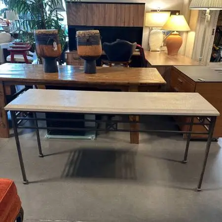 Wrought Iron Console W/ Travertine Top- 60X17X29H