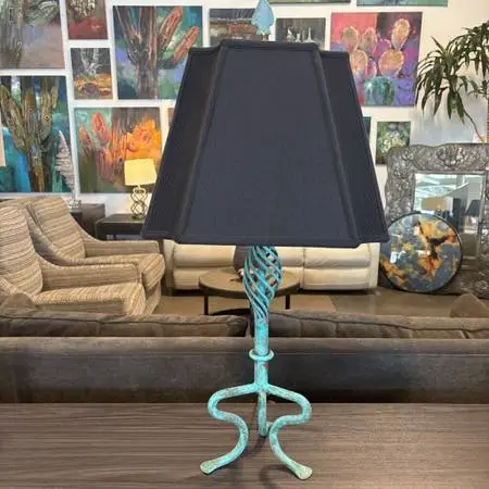Turquoise Painted Wrought Iron Lamp - 15X32.5H
