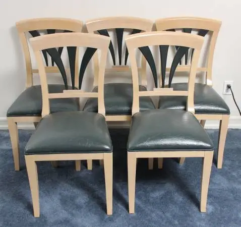 Fan-Back Light Finish Wood Frame Dining Chairs (Set of 6)