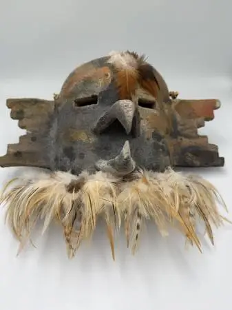 Raku Native American Mask / Feathers- 12.5X7X9H