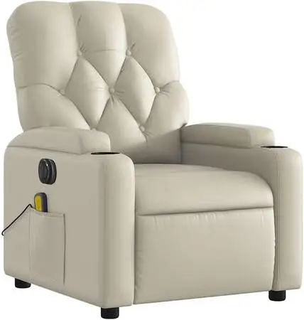 Casafoyer Electric Massage Recliner Chair Cream Faux Leather #23177