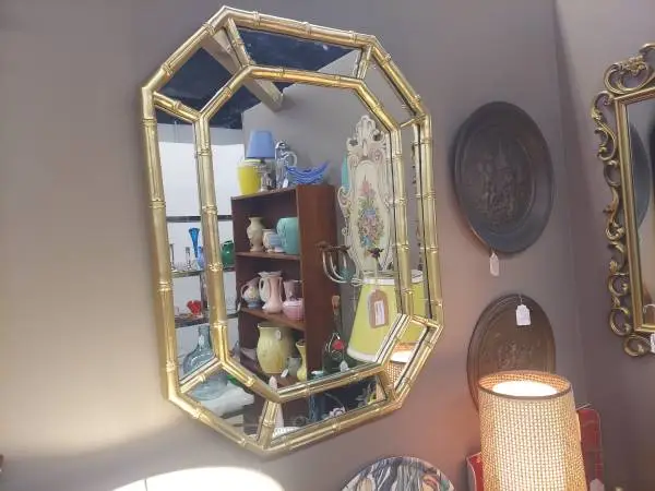 Beautiful Faux Bamboo Style Octagonal Shape Mirror Resin Frame Gold.