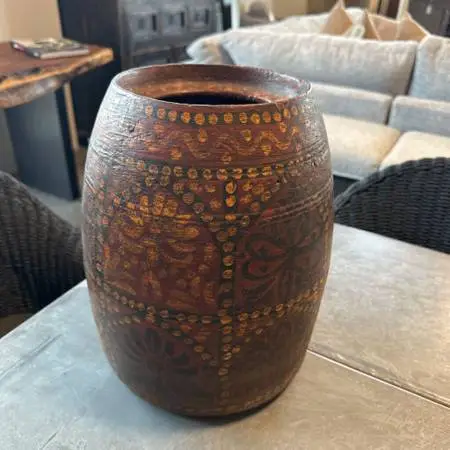 Vintage Wood Painted Vessel- 11X12