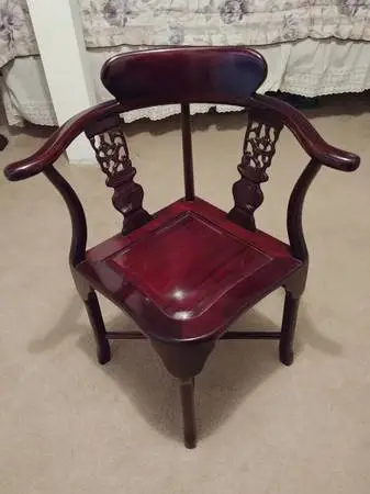 Elegant Solid Rosewood Hand-Carved Oriental Corner Chair
