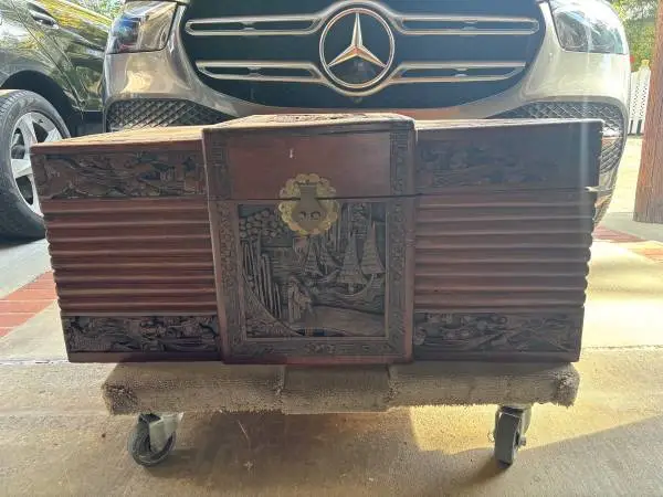Hand carved Chinese wooden chest