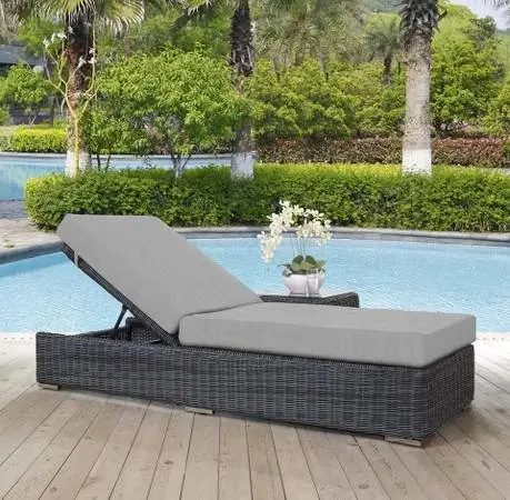 Modway Summon Wicker Rattan Aluminum Outdoor Patio Chaise Lounge Chair