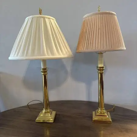 Brass Lamp W/ Cream Shade- Pair-8X20.5