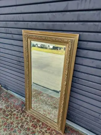 Antique Beveled Mirror Ornate Wood Frame.