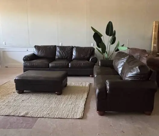 GENUINE LEATHER COUCH, LOVE SEAT AND OTTOMAN, DELIVERY INCLUDED