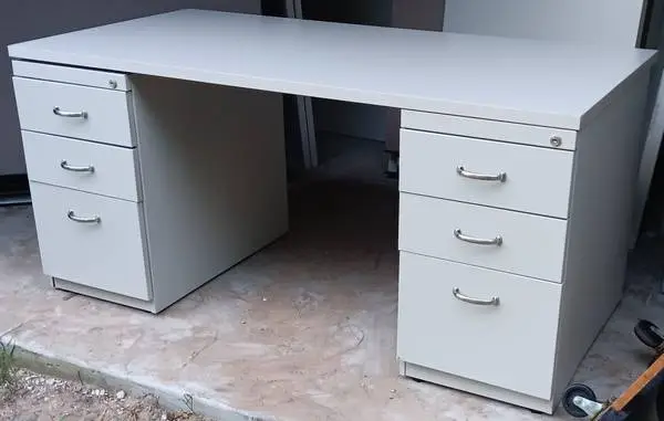 6-Drawer,Desk 60x30 With Letter-Size File Cabinets,Gray Base,Off-White