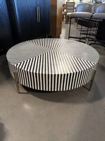 Moes Home Chameau Round Coffee Table W/ Art Deco Design- 42X12.5h
