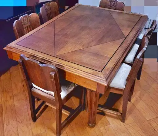 Vintage Art Deco Dining Set – Table + 6 Carved Chairs