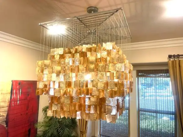 Gold glass block Hanging chandelier