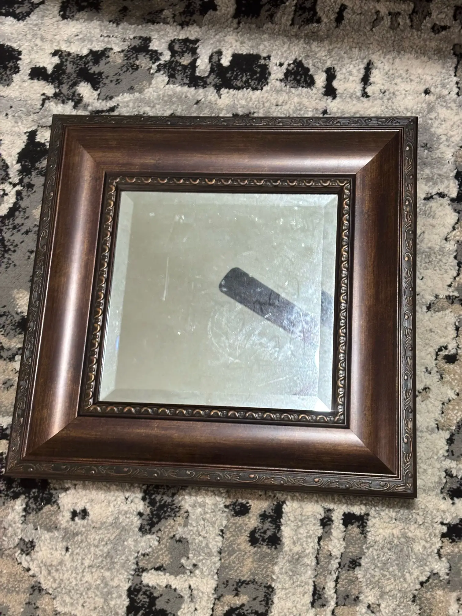 Small Square Wall Mirror Dark Wood Frame