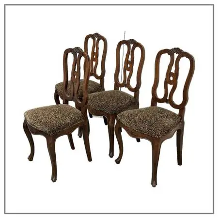 French Provincial Leopard Print Dining Chairs, Set Of Four