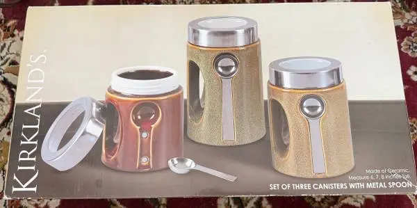 Kirkland’s set of 3 canisters with metal spoon