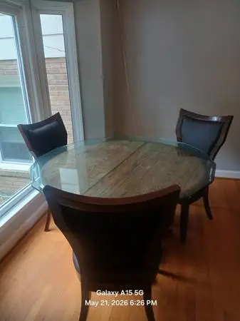 Dinner Table with Glass top & 3 chairs