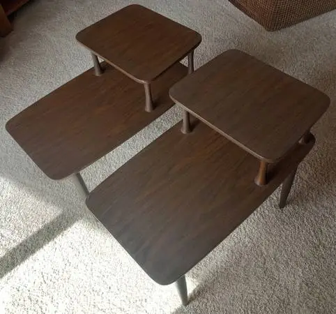 Pair of Mid Century 1960s Danish Modern 2-tier side tables