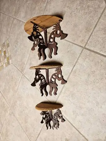 3 Kokopelli metal wood shelves