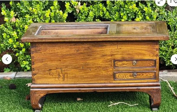 Antique Japanese Elm Hibachi Tea Cabinet With 2 Drawers And Storage