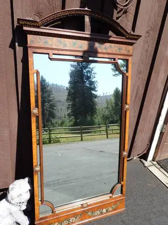 Vintage Pecan Stenciled Decorative Mirror - w Hanging wire