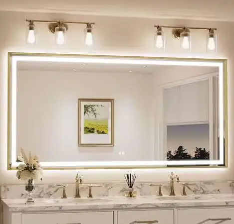 KeonJinn 72x 36 Rectangular Framed LED Bathroom Vanity Mirror Gold