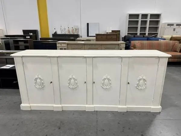 Sarreid Crested 96 Wall Cabinet Buffet Console Table White/White