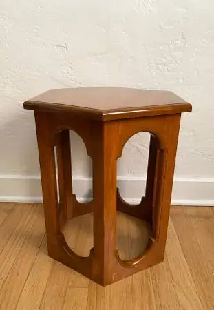 Vintage MCM Hexagonal Solid Wood Accent Table