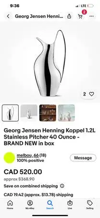 GEORGE JENSEN HENNING KOPPEL STAINLESS 11 INCH PITCHER