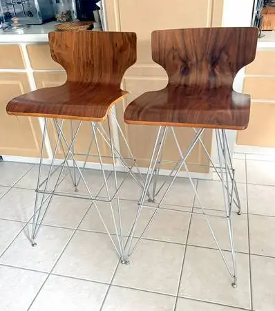 Pair of Eiffel Tower Bent Wood and Chrome Bar Stools- RARE!!! Hard t